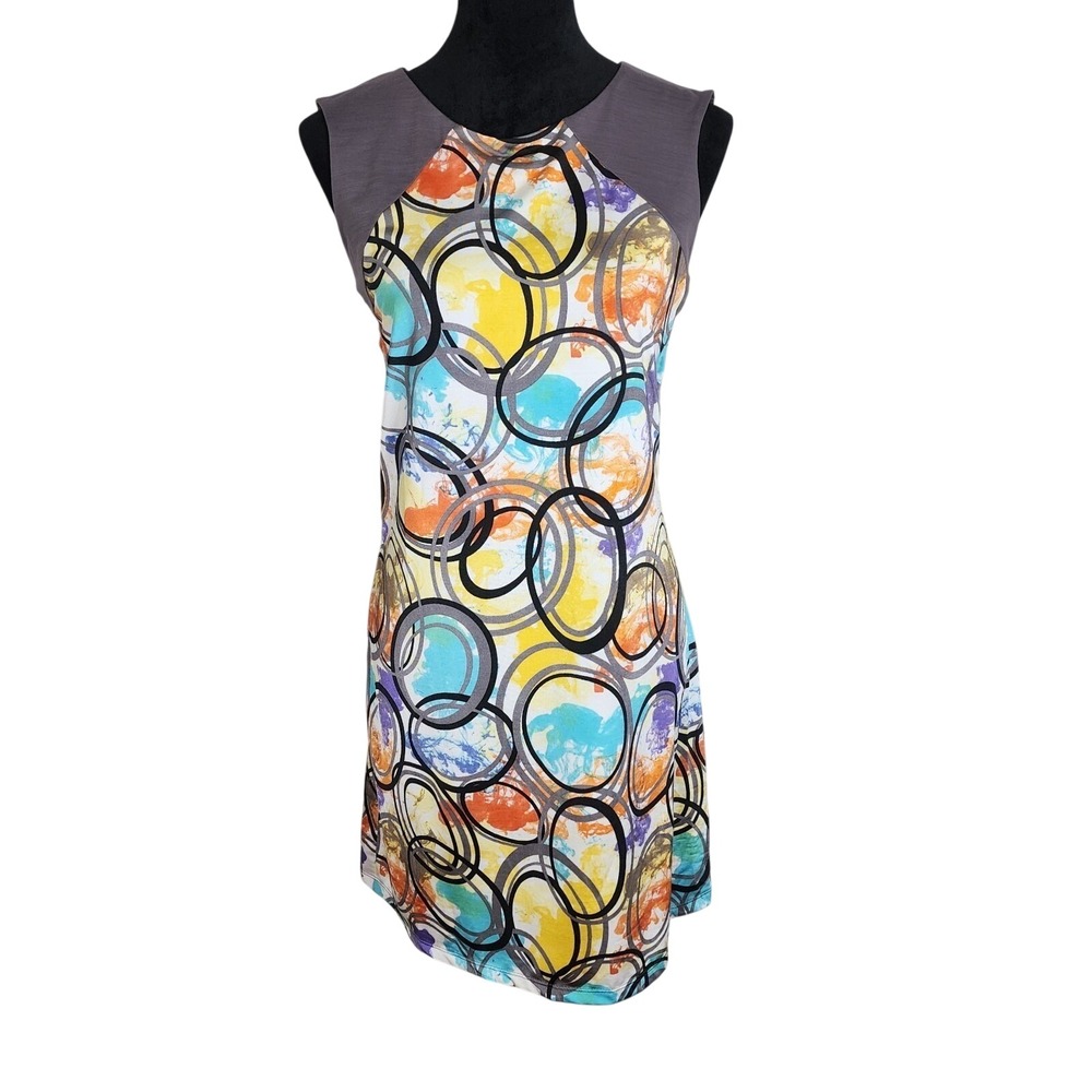 ISLE APPAREL MADE IN TURKEY Size Small Colorful Geometric Jersey Stretch Sheath